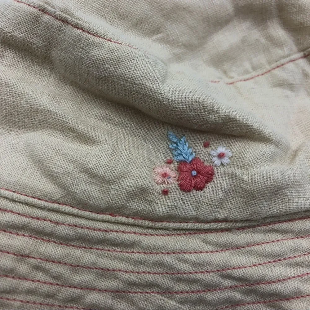 Janie & Jack Reversible Hat Baby Girl 12-24‎ Mos 100% Linen NWT